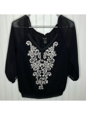White House Black Market Sheer 3/4 Sleeves Evening Top Size Small